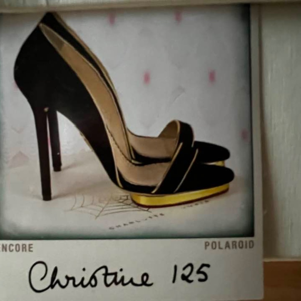 CHARLOTTE OLYMPIA Christine 125 D'Orsay Black Suede & Gold Sandals Size 37